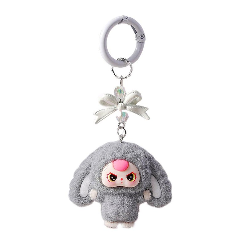Popular style flocked big ears three-year-old cartoon keychain with bow design, 3D doll, student backpack